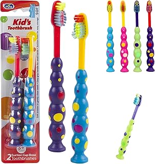 gHTN 4 X Ball Polka Dot Toothbrush Set Suction Cup Stand Soft Bristles Kids Oral Care
