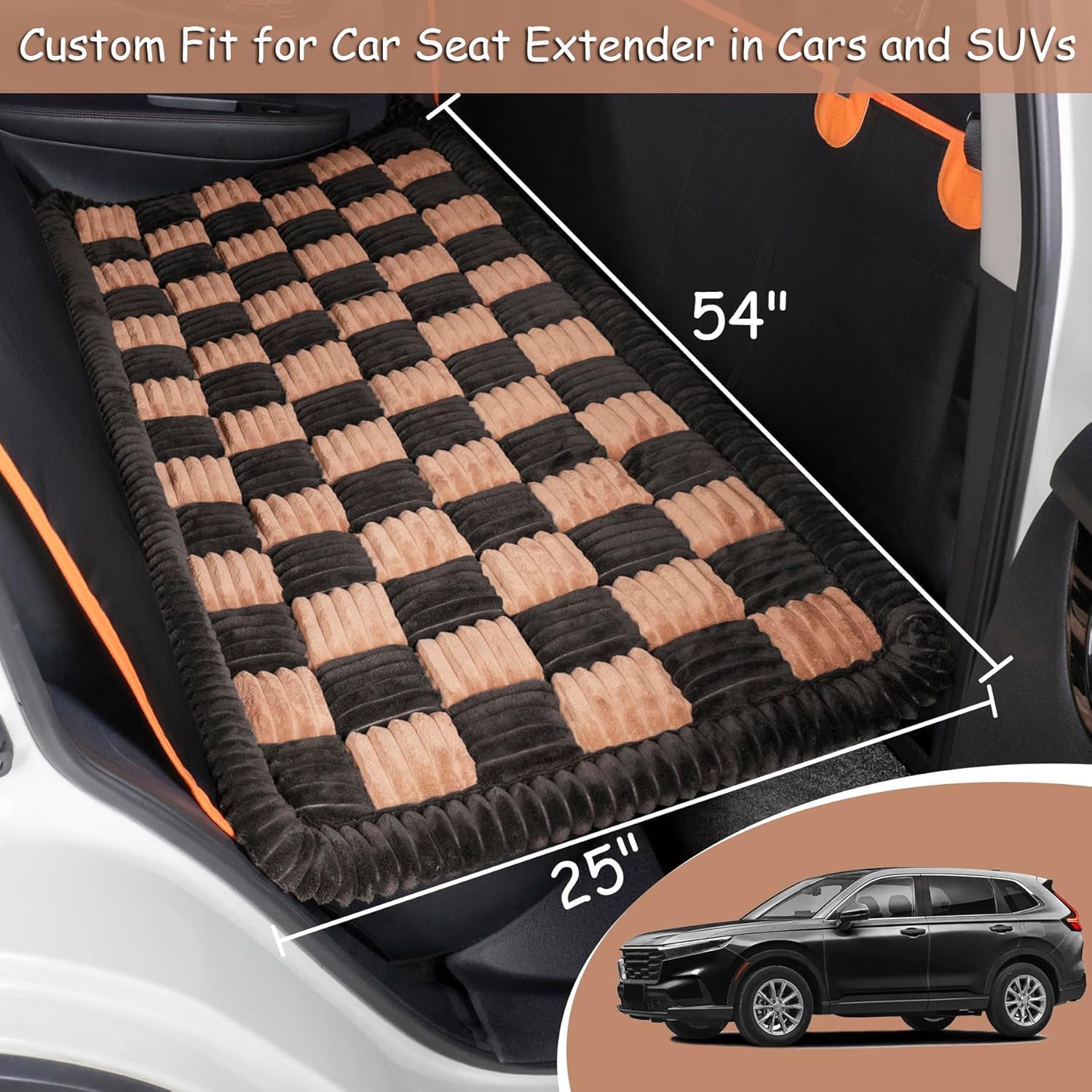 Dog Bed for Car Back Seat, Non-Slip Backseat Dog Car Bed Mat, Soft Furry Travel Pet Mat, Washable Blanket Custom Fit for Backseat Extenders and Hammock Seat Covers(54"×25" Brown)