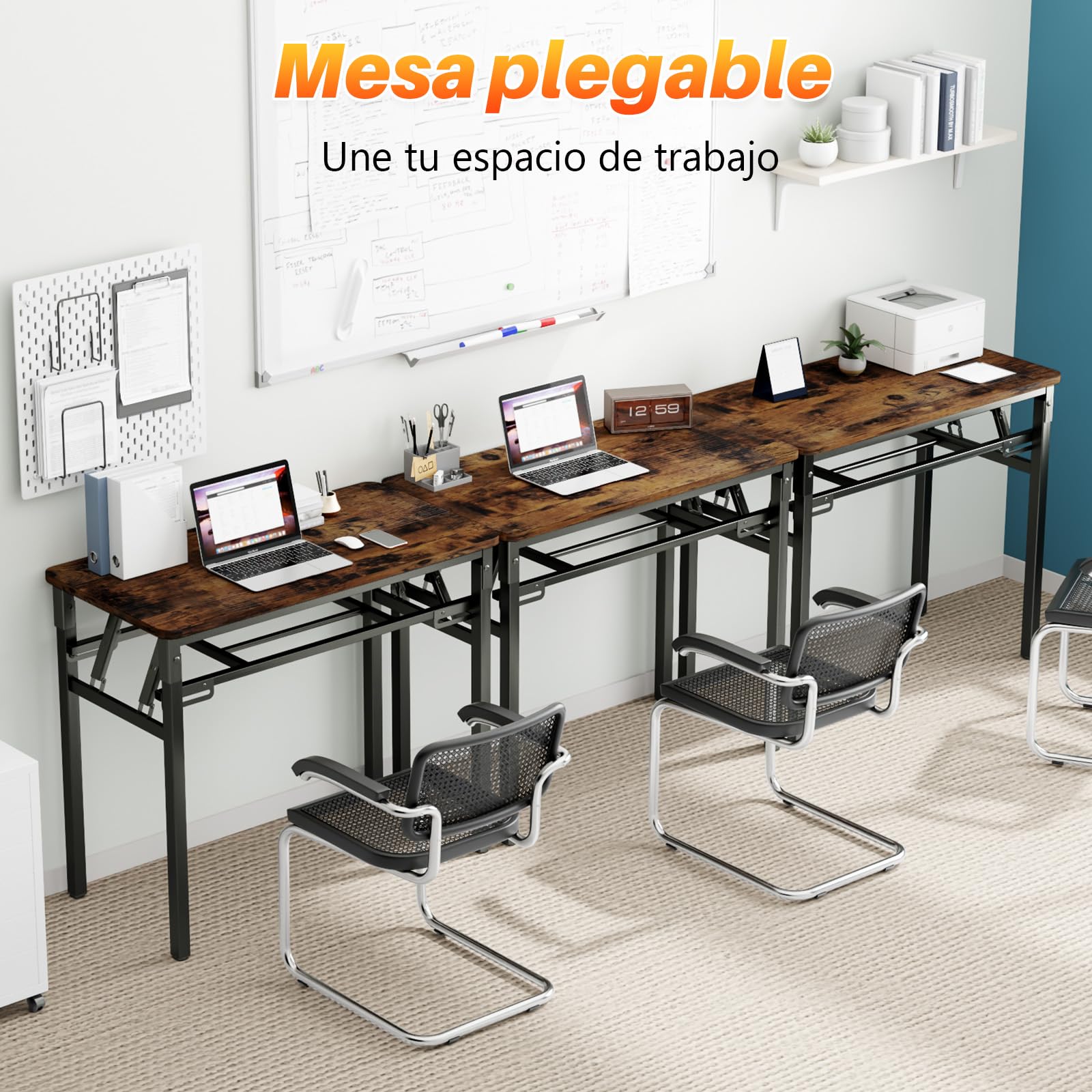 Escritorio plegable de 100 x 50 x 75 cm, escritorio con espacio de almacenamiento, mesa plegable de madera, mesa de ordenador, mesa de comedor, mesa de conferencias para estudio, dormitorio, salón