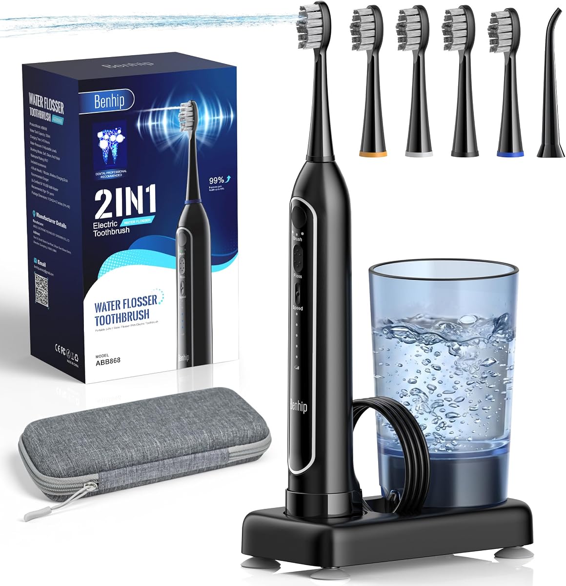 Electric Toothbrush with Water Flosser Combo | Sonic Electric Toothbrush for Adults for Teeth Brushing & Flossing, Cordless Water Flosser, Portable Travel Case Included
