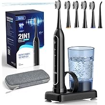 Electric Toothbrush with Water Flosser Combo, 2-in-1 Flosses and Sonic Toothbrush, Flossing Toothbrush for Adults, Cordless Water Flosser for Home and Travel, Portable Travel Case Included