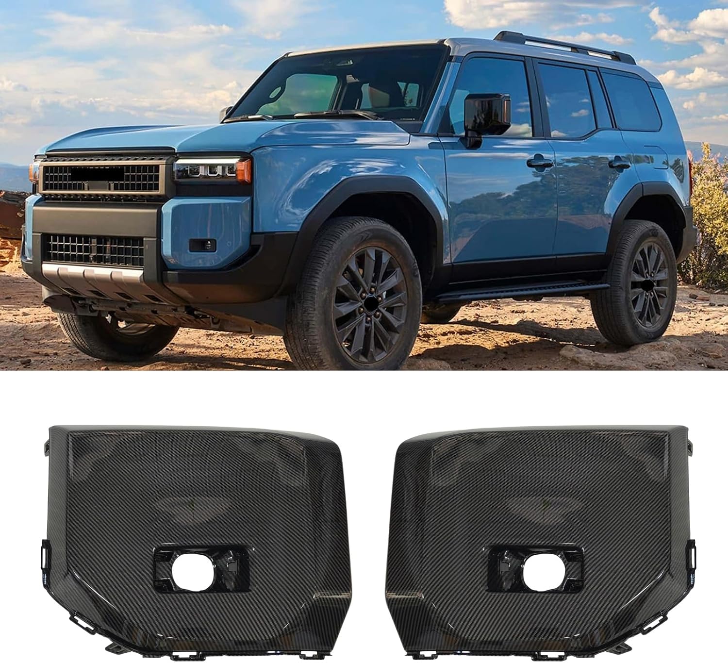 Carbon Fibre Style Front Bumper Foglight Guard Plate Fit For Toyota Land Cruiser Prado 2024-25 J250 LC250,Pair Fog Lamp Panel Bezel Cover Replace For Prado,Without Holes L+R (1 Pair) PD24E03