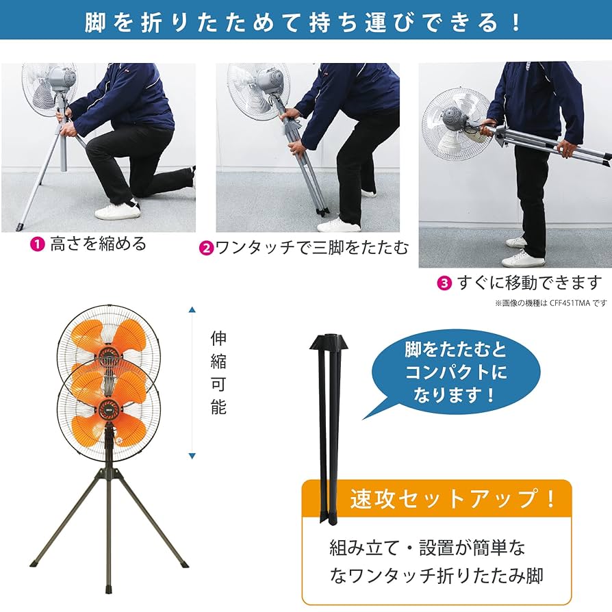 Amazon.co.jp: 広電 工業扇 工場扇 三脚型 45cm 首振り 折り畳み
