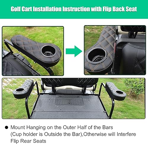 Miniatura 4 de NOKINS Reposabrazos de carrito de golf con portavasos para EZGO/Club Car/Yamaha y la mayoría de carritos de golf, marco de soporte de acero
