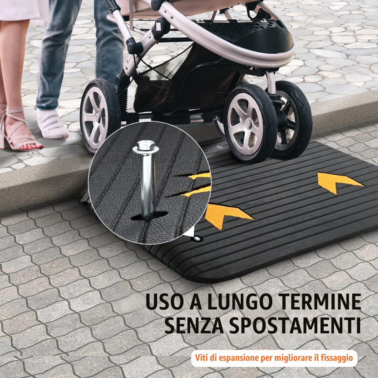 VEVOR Rampa di Soglia Altezza 10,2 cm Rampa da Marciapiede in Gomma 1 Canale Capacità di Carico 15 Tonnellate Superficie Strutturata Antiscivolo per Carrozzina Auto Scooter Garage 90,2x62x10,2 cm