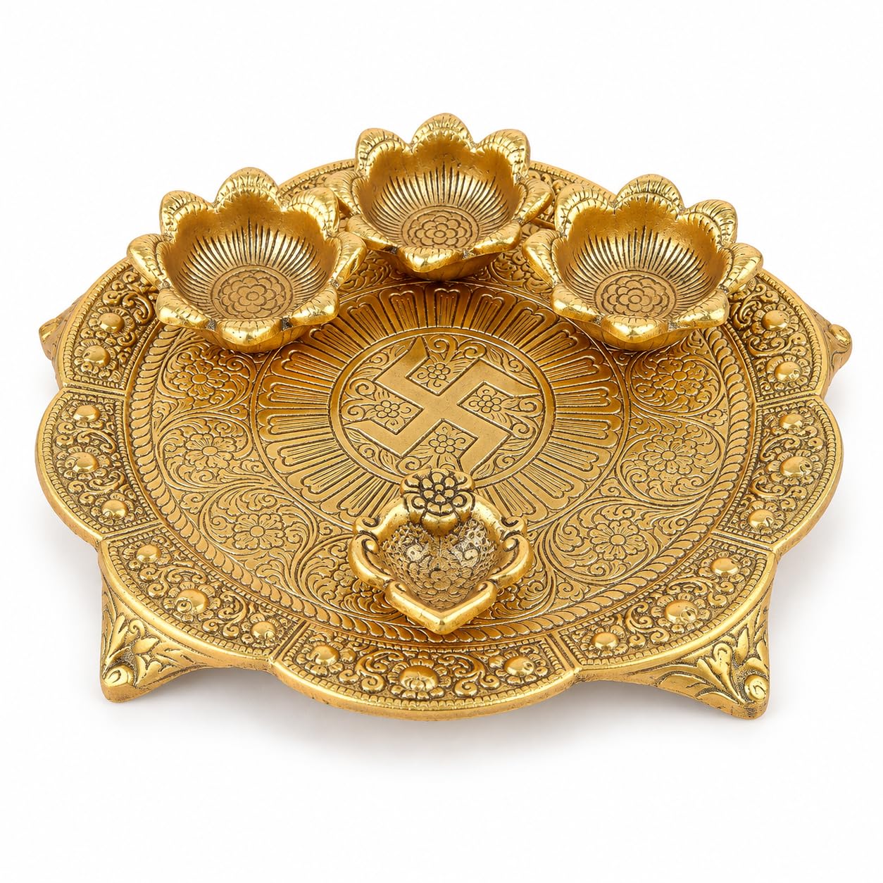 Gold Pooja Thali Set - Elegant Design & FREE SHIPPING -5