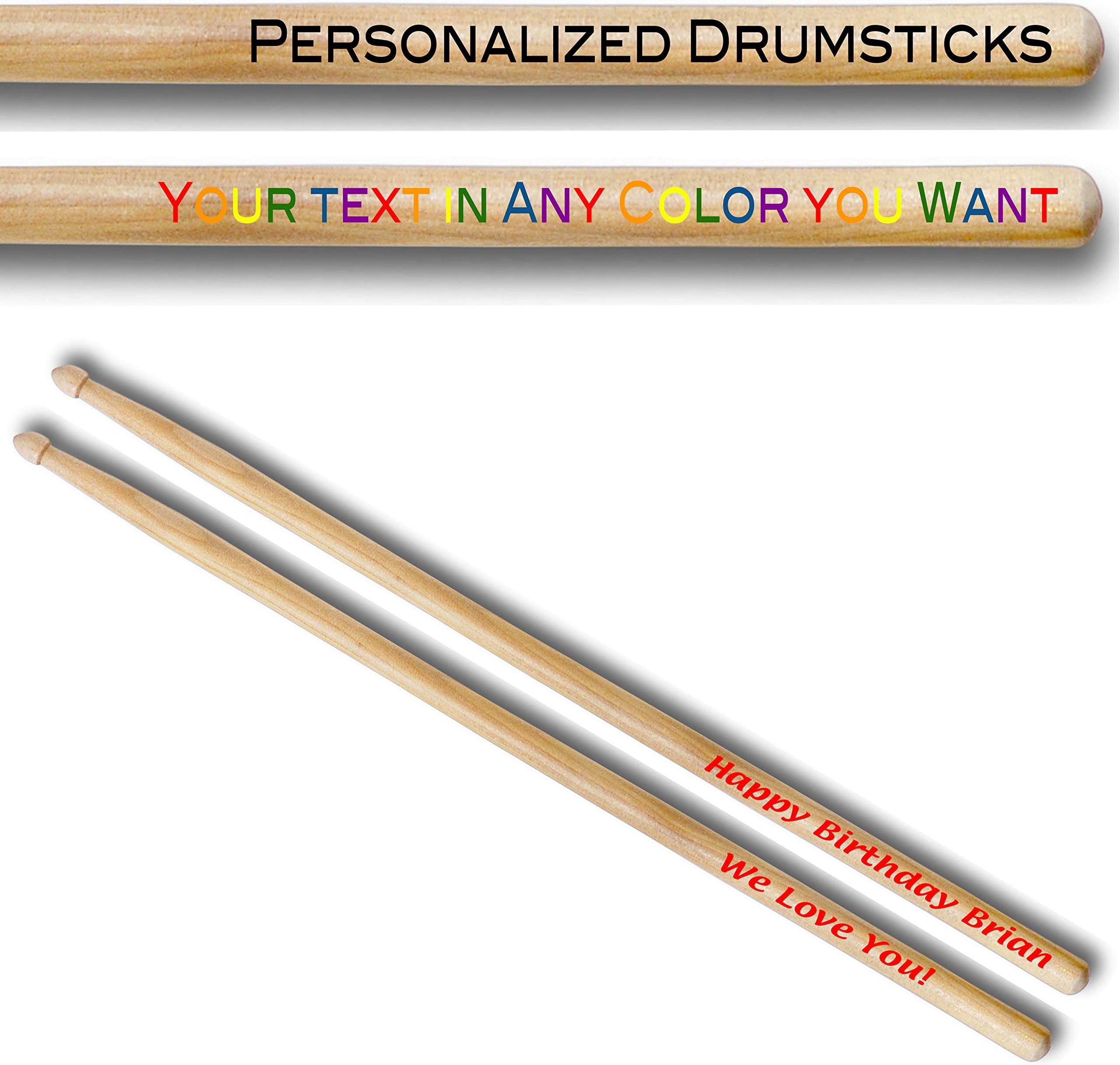 Personalized Drumsticks - Premium Maple Wood - Drumsticks with your Name/Message in Color. Great Gift for Any Musician or Drummer (2B)