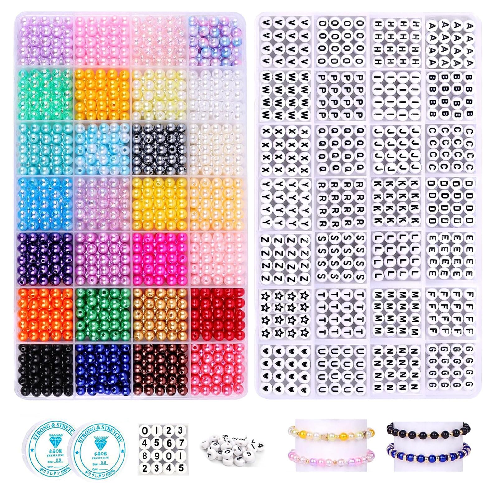 1680 Glass Pearl With 1400 Letter and Number Beads - 28 Colors Friendship Bracelet Making Kit for Bracelets, Necklaces, Earrings and DIY Crafts