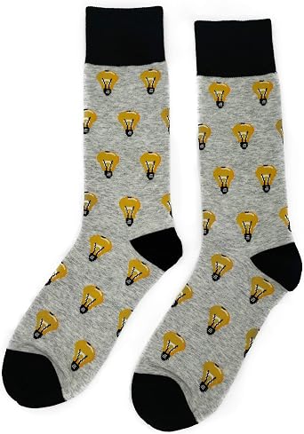 Light Bulb Dress Socks Funny Novelty Crazy Fun Design Men Size 8-12 Cotton Casual Crew Colorful Funky Fancy Socks Gift for Men