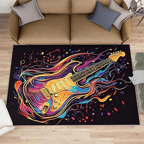 Miniatura 98 de Alfombra de instrumentos musicales – Alfombras de 4 x 5 pies para sala de estar, alfombra de área musical, alfombra de área musical, alfombra