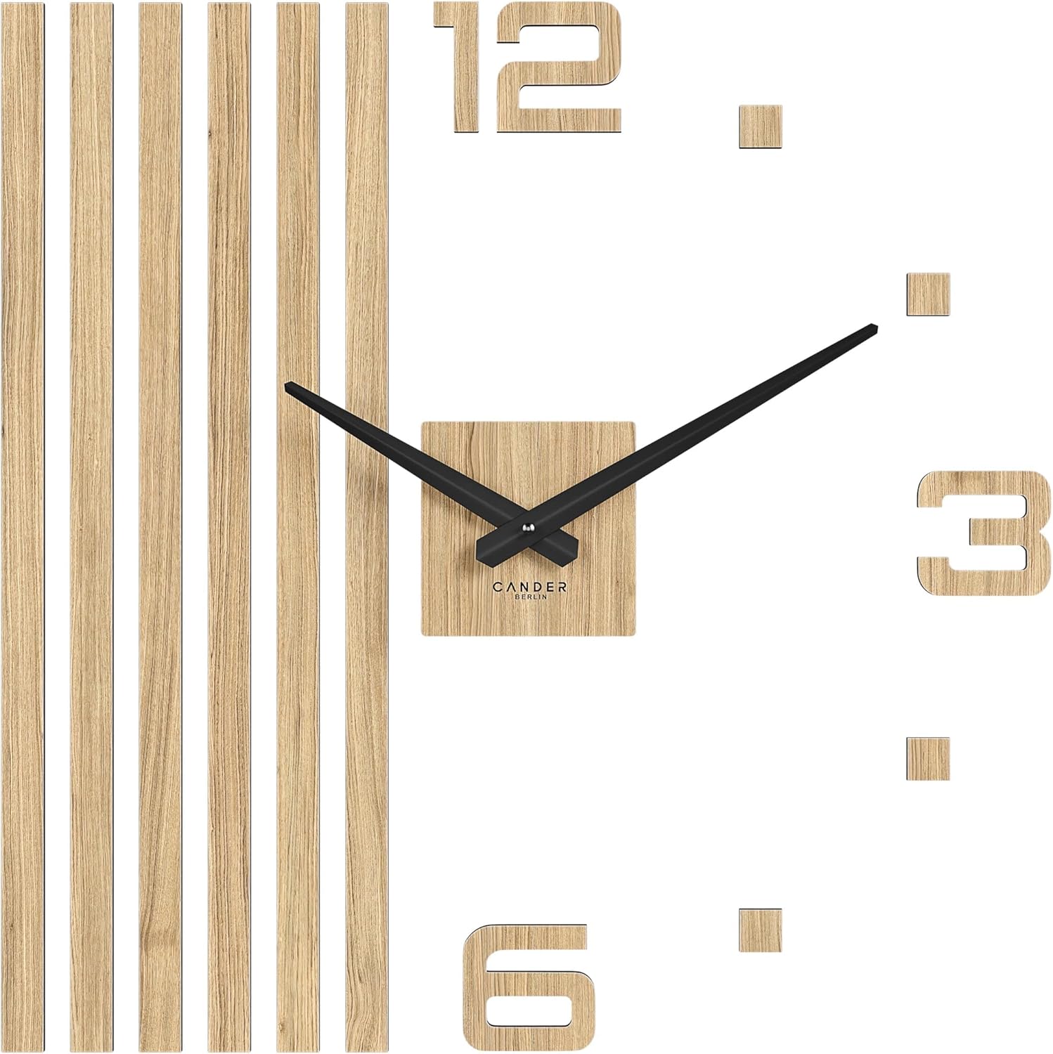 (Assembly required) MNU 2760 P XXL Wall Clock Silent 23.6 inch Wood Veneer Oak Living Room Analog Without Ticking Wall Tattoo
