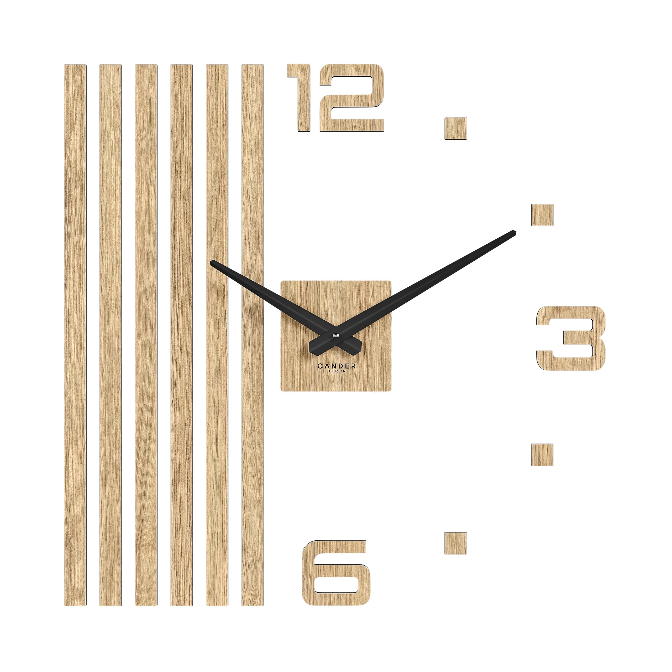 Cander Berlin MNU 2760 P XXL Wall Clock Silent 60 cm Wood Veneer Oak Living Room Analogue No Ticking Wall Sticker