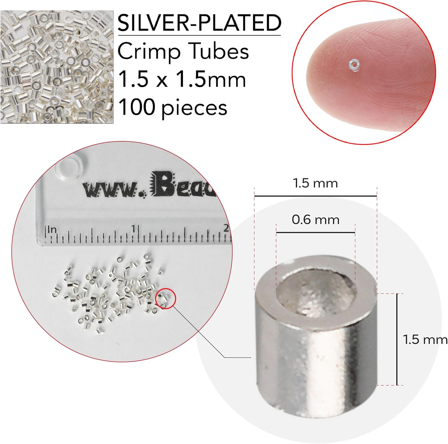 The Beadsmith Tube Crimp Beads, 1.5 x 1.5mm, 100 Pieces image 3