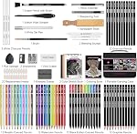 HIFORNY 100 PCS Drawing & Sketching Set, Professional Art Supplies with Graphite,Charcoal, Colored,Watercolor,Metallic Pencils,Blending Tools,Sketchbook and Coloring Book in Zipper Case (Black)