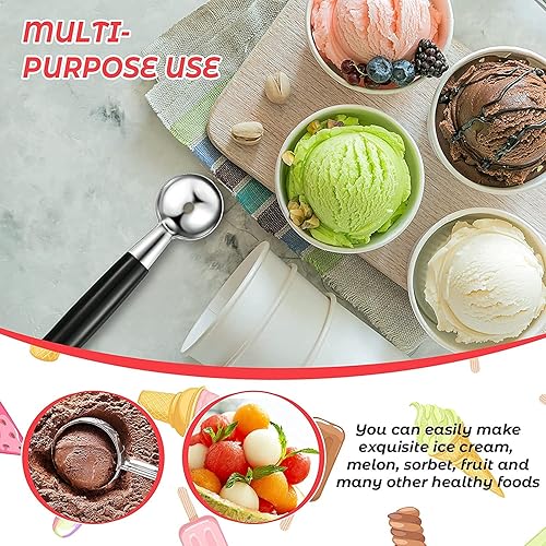 Miniatura 9 de Cuchara de melón de doble cara, cuchara de melón de melón de acero inoxidable 2 en 1 para helado de melón de sandía, 7.1 in, negro/plateado