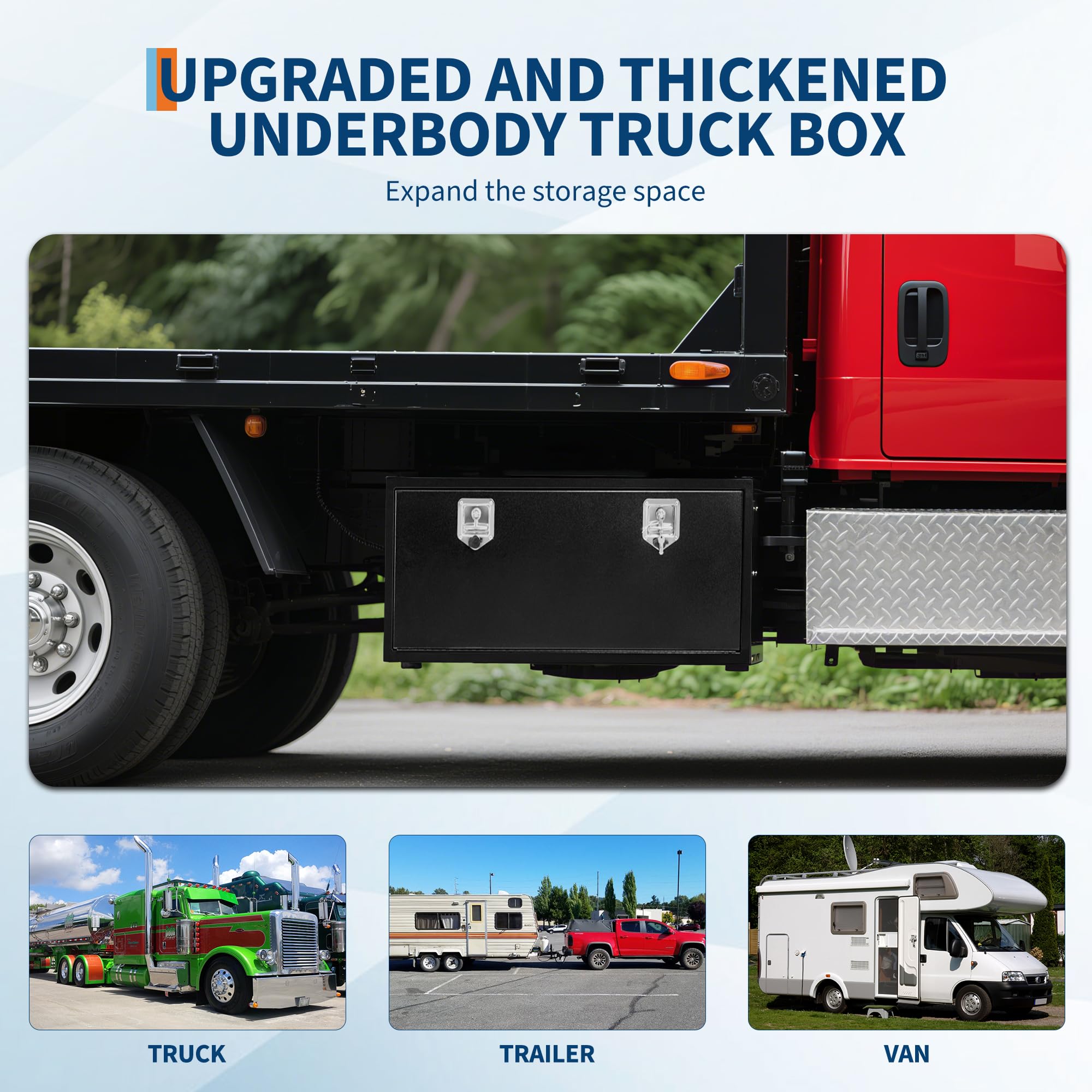 Cassetta Portautensili Cassone Camion Acciaio Legato Nero Contenitore Sottoscocca Serratura Antiintemperie Resistente a Ruggine e Urti Coperchio Reversibile Organizzatore Pickup Rimorchi Camper Garage