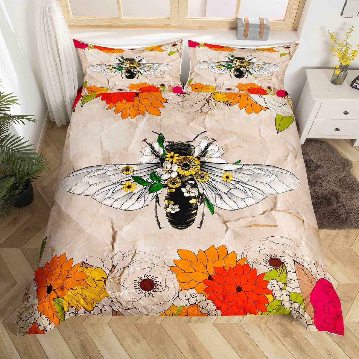 Parure de lit fleurs colorées grand lit pour literie de filles
