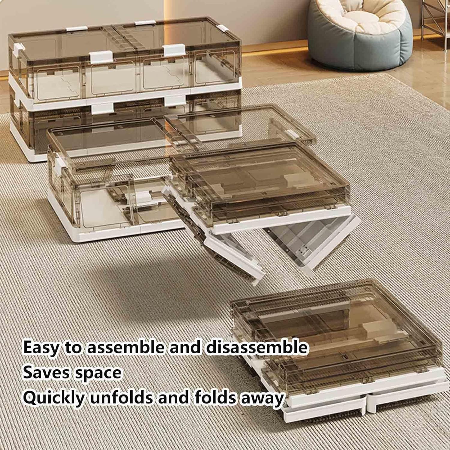 Plastic Under Bed Storage Containers Plastic Foldable, Underbed Drawers 17.4Gal Under Bed Storage with Lid for Clothes, Shoes, And Duvets,transparent-2packs