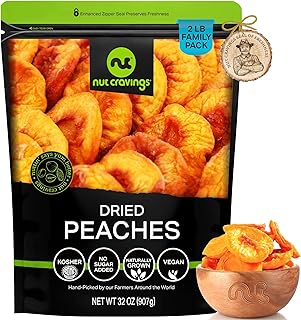 NUT CRAVINGS - Sun Dried California Peaches, No Sugar Added, Unsweetened (32oz, 2 LB) Bulk Dry Fruits Packed Fresh in Resealable Bag - Sweet Healthy Snack, Naturally Grown, Vegan, Kosher