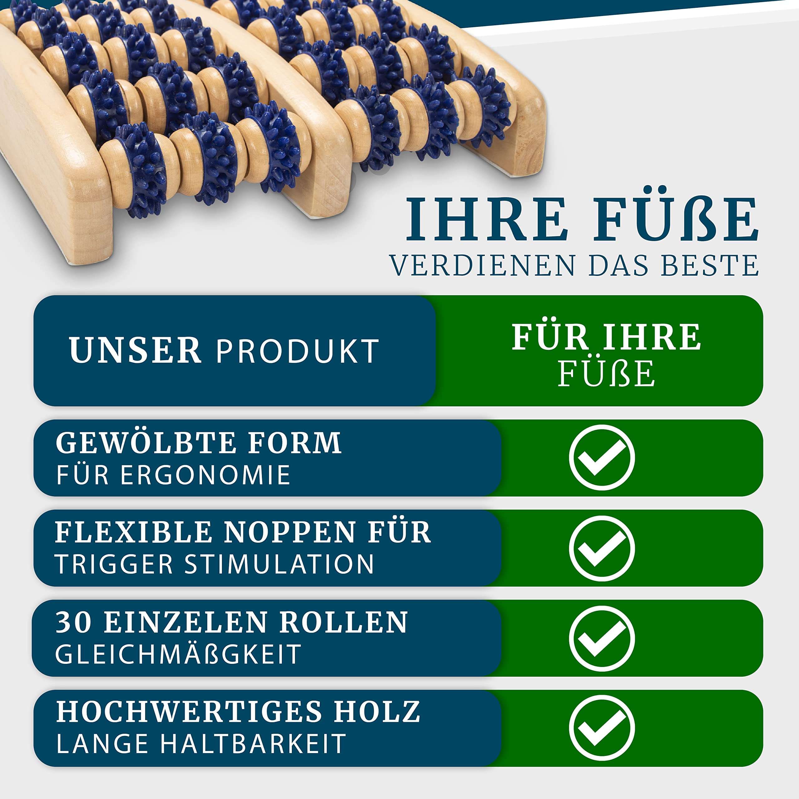 relax next Fußmassageroller aus Holz – Reflexzonen-Fußmassagegerät – Relax Next, Zweifuß-Massageroller aus Holz – auch als Geschenk erhältlich