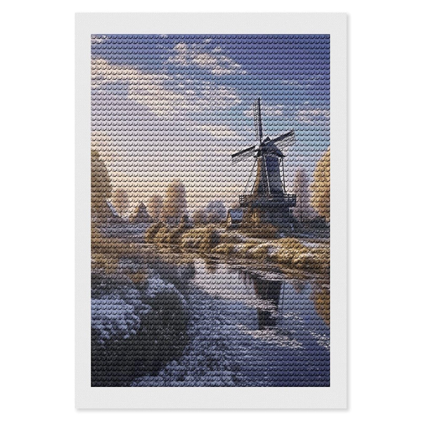 Landscape with A Traditional Windmill Paint by Numbers Kit for Adults Beginner DIY Diamond Dots Paintings Round Full Drill Diamond Art Kits Picture Diamond Art Painting Kits for Home Decor 8"x12"