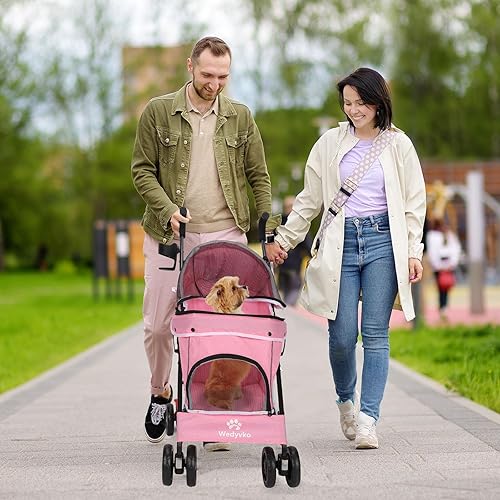 Miniatura 7 de Cochecito de perro con 4 ruedas, cochecito plegable para mascotas para perros pequeños y gatos, con correa de transporte y soporte para tazas,