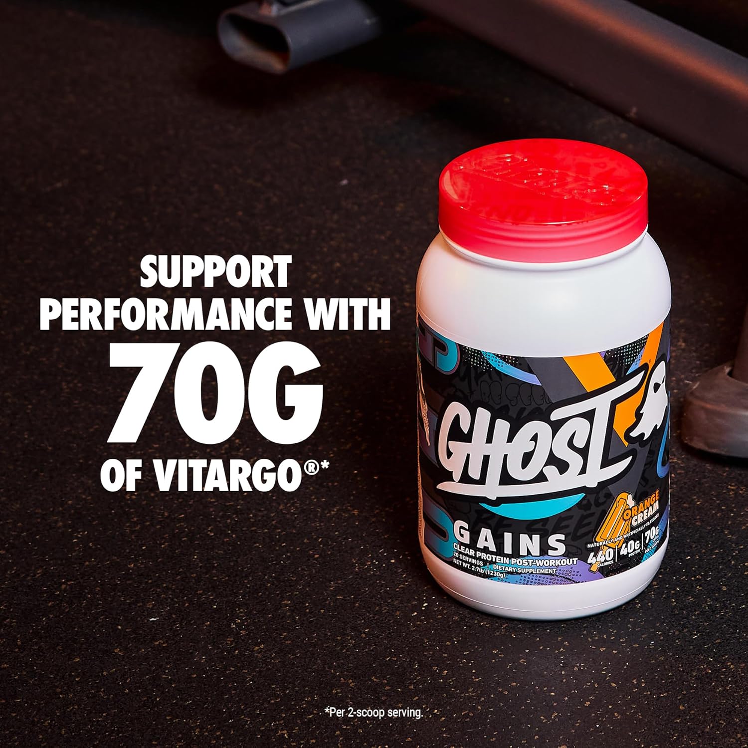 GHOST Clear Gains Mass Gainer Protein Powder - Post-Workout Weight Gainer Mix - 40g of Whey Protein Isolate, 440 Calories & 70g Vitargo Carbs - Lean Muscle Building & Recovery - Orange Cream