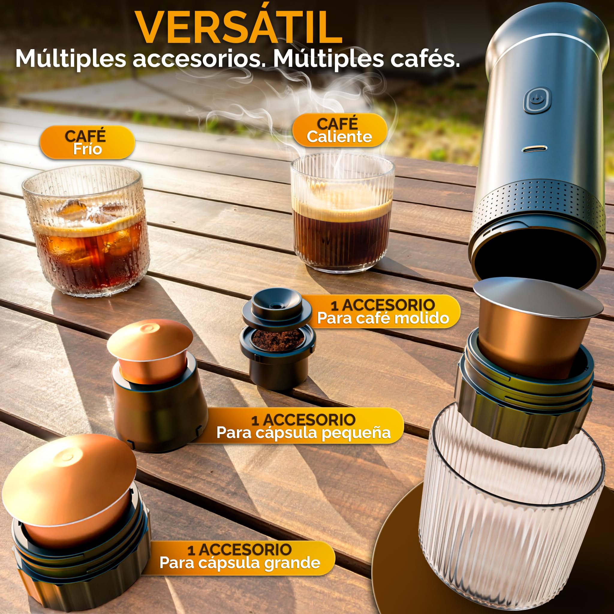 Caffettiera portatile 3 in 1 – Mini macchina da caffè elettrica senza cavo, compatibile con capsule e caffè macinato – USB ricaricabile, 20 bar di pressione