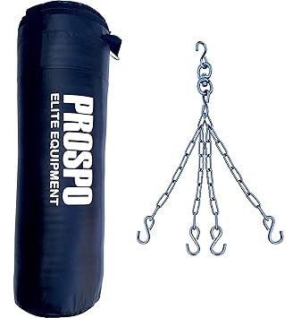 Prospo Punching Bag, Boxing Bag, Rough Srf Punching Bag (36inch) unfilled with Super Strong Hanging Chain, Boxing Kit for unisex, Heavy Punching Bag , Boxing Bag , MMA Punching Bag, with Chain, 3 Ft unfilled Extra Strong bag, with chain (Black)