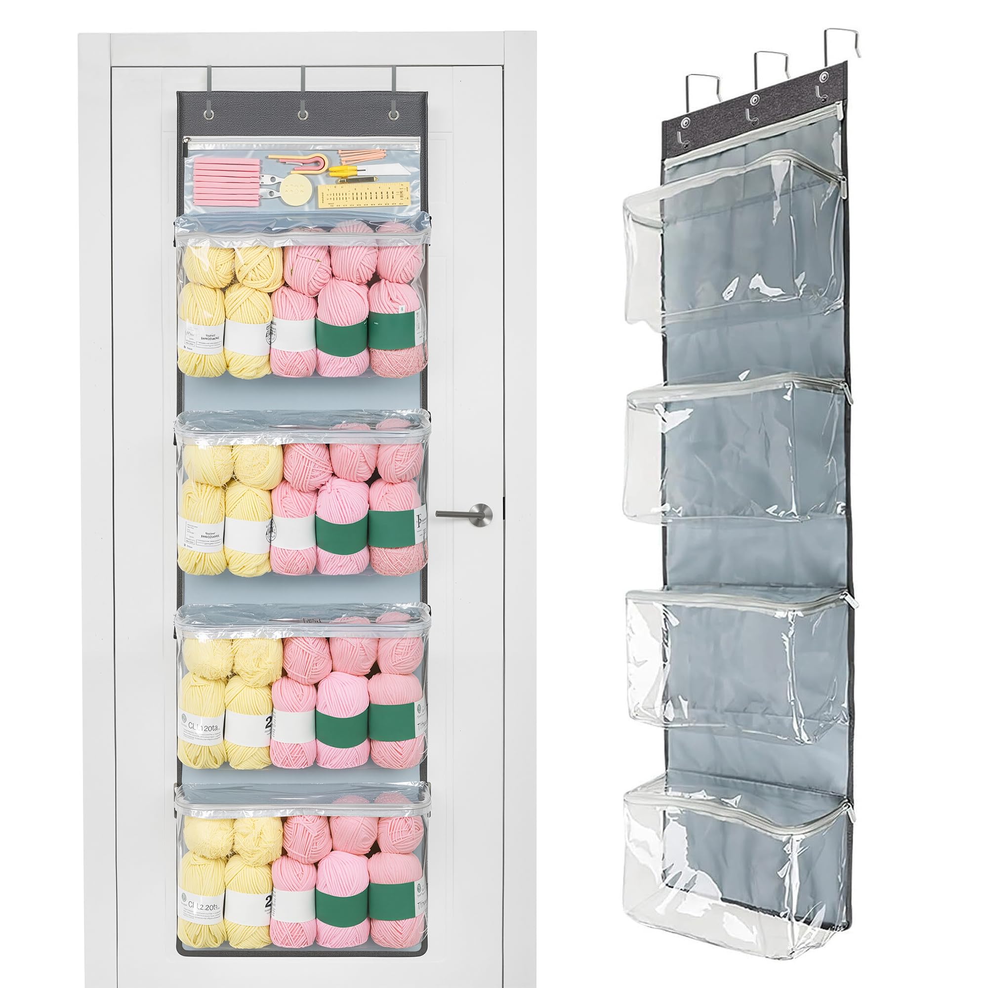 rloao Hanging Yarn Storage Organizer with 5 Zipper Closure Compartments
