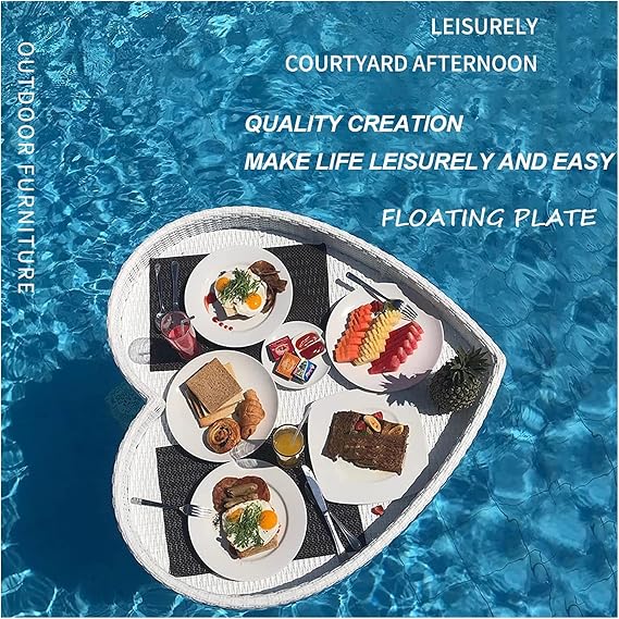Luxury Floating Serving Tray Pool Tray Table, Pe Rattan Floating Tray, Waterproof Floating Breakfast Tray, Boat Shape Pool Floating Bar, Stylish Floating Serving Tray