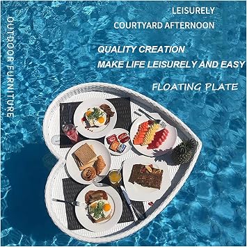 Luxury Floating Serving Tray Pool Tray Table, Pe Rattan Floating Tray, Waterproof Floating Breakfast Tray, Boat Shape Pool Floating Bar, Stylish Floating Serving Tray