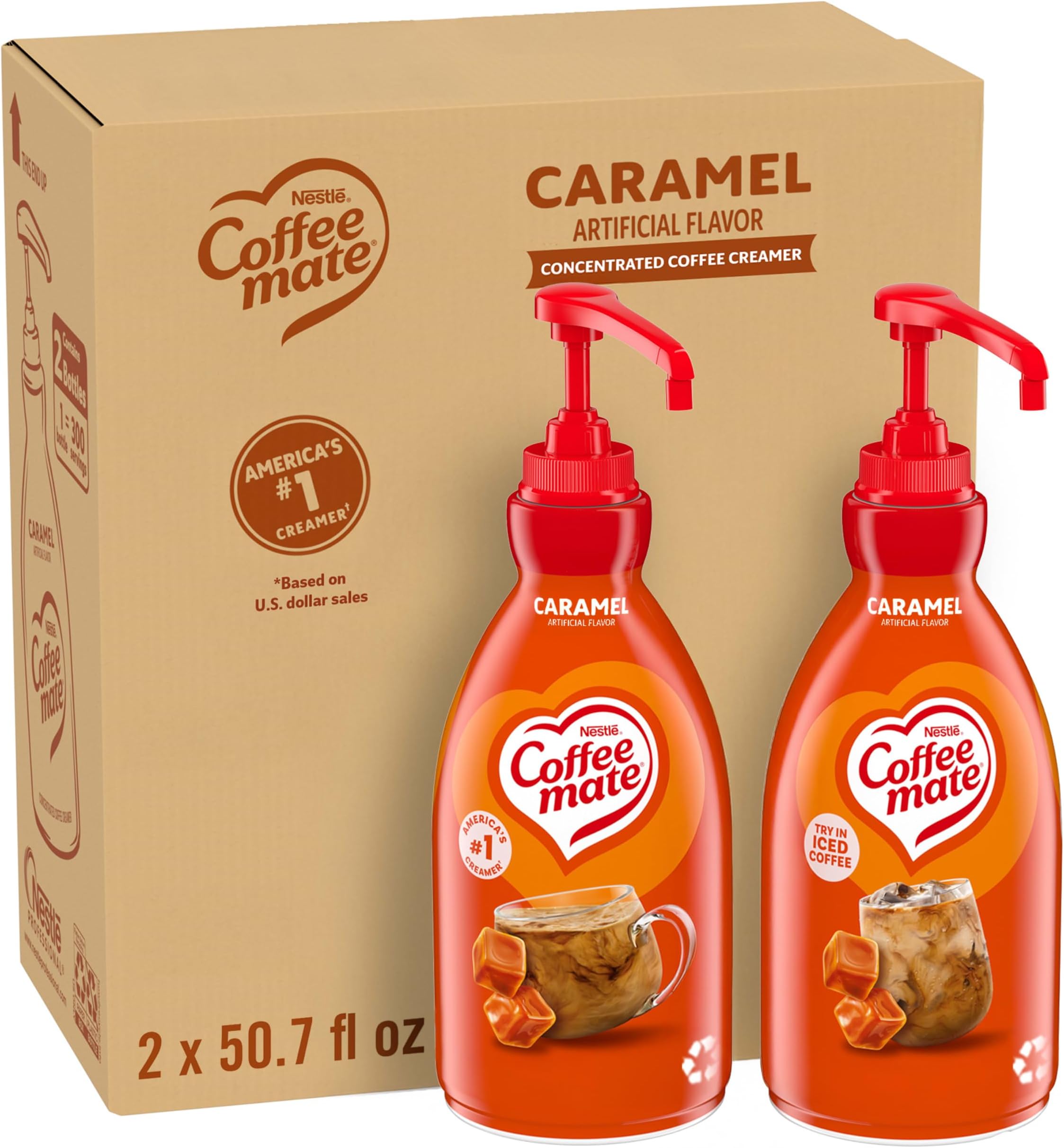 Nestle Coffee mate Caramel Non-Dairy Creamer Pump Bottle, 50.7 oz, 2-Pack