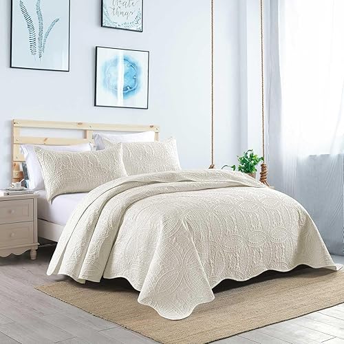 Miniatura 9 de Boryard Juego de edredón de 3 piezas, ligero y suave tamaño matrimonial (90 x 90 pulgadas) con 2 fundas de almohada (20 x 26 pulgadas), beige