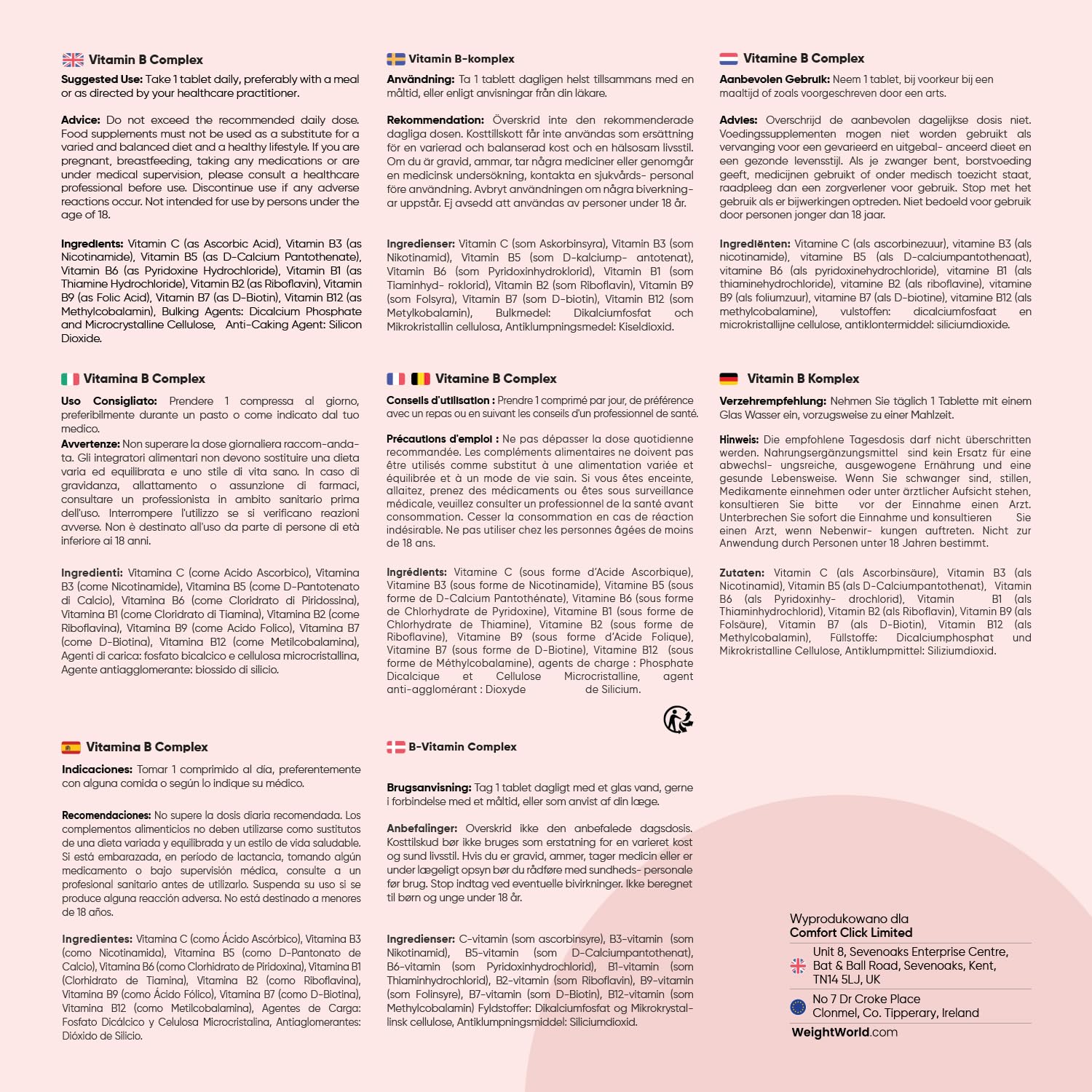Kompleks witamin B wzbogacony o witaminą C – 365 wegańskich tabletek, 1 rok zapasu – 8 witamin z grupy B, pełny kompleks B: B1, B2, B3, B5, B6, B7 (Biotyna), B9 (Kwas foliowy) i B12