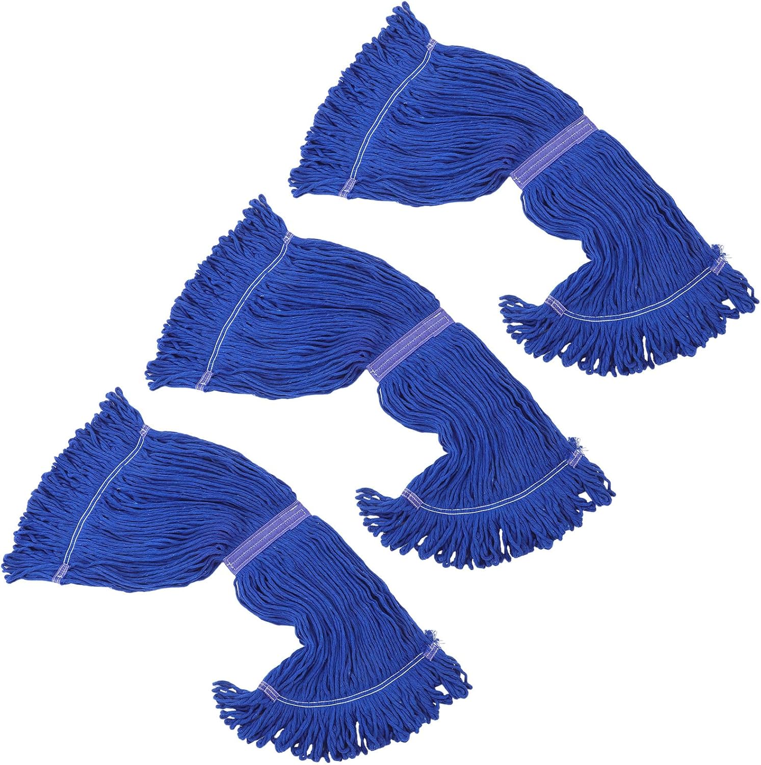 Commercial Loop-end String Mop Heads 3pcs – Heavy Duty Cotton Replacement for Industrial and Household Wet Floor Cleaning – Blue Cotton Mop Refills for Commercial Use