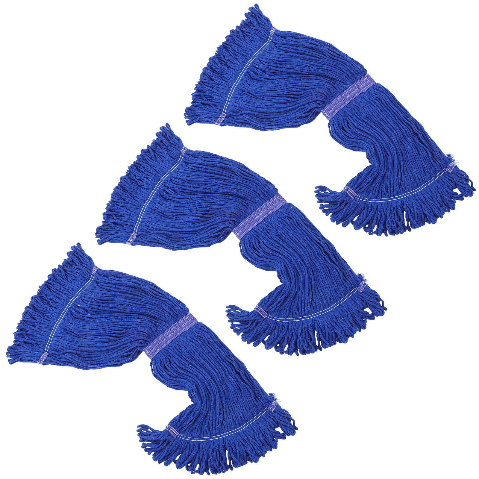 Generic Recambios de Cabezal de Fregona de Algodón Azul para Trapeador Comercial, 3 Piezas, Compatible Cabezal de Cera y Diadema, Adecuado para Limpieza Industrial
