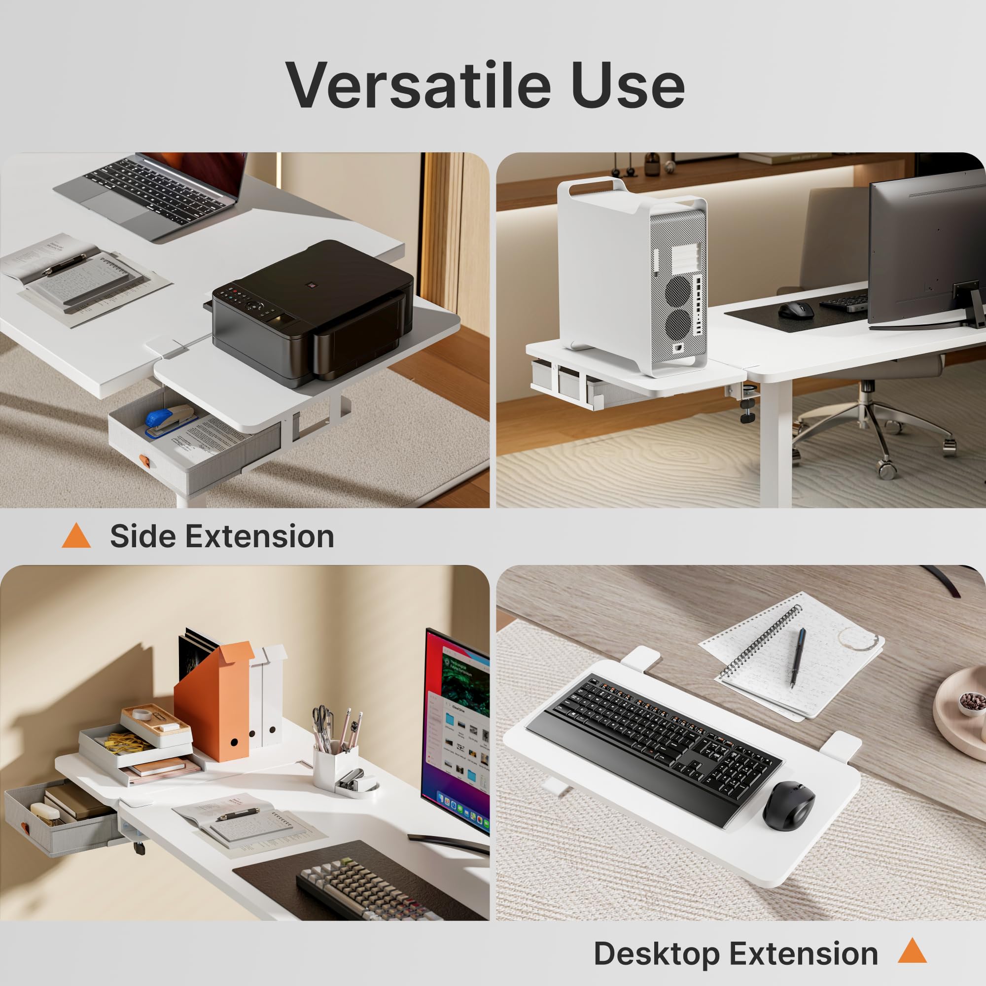 PEGZONE Extender da scrivania con cassetti, 600 x 300 mm, estensione ergonomica per scrivania, ripiano per tastiera, braccioli, adatto per casa e ufficio, bianco
