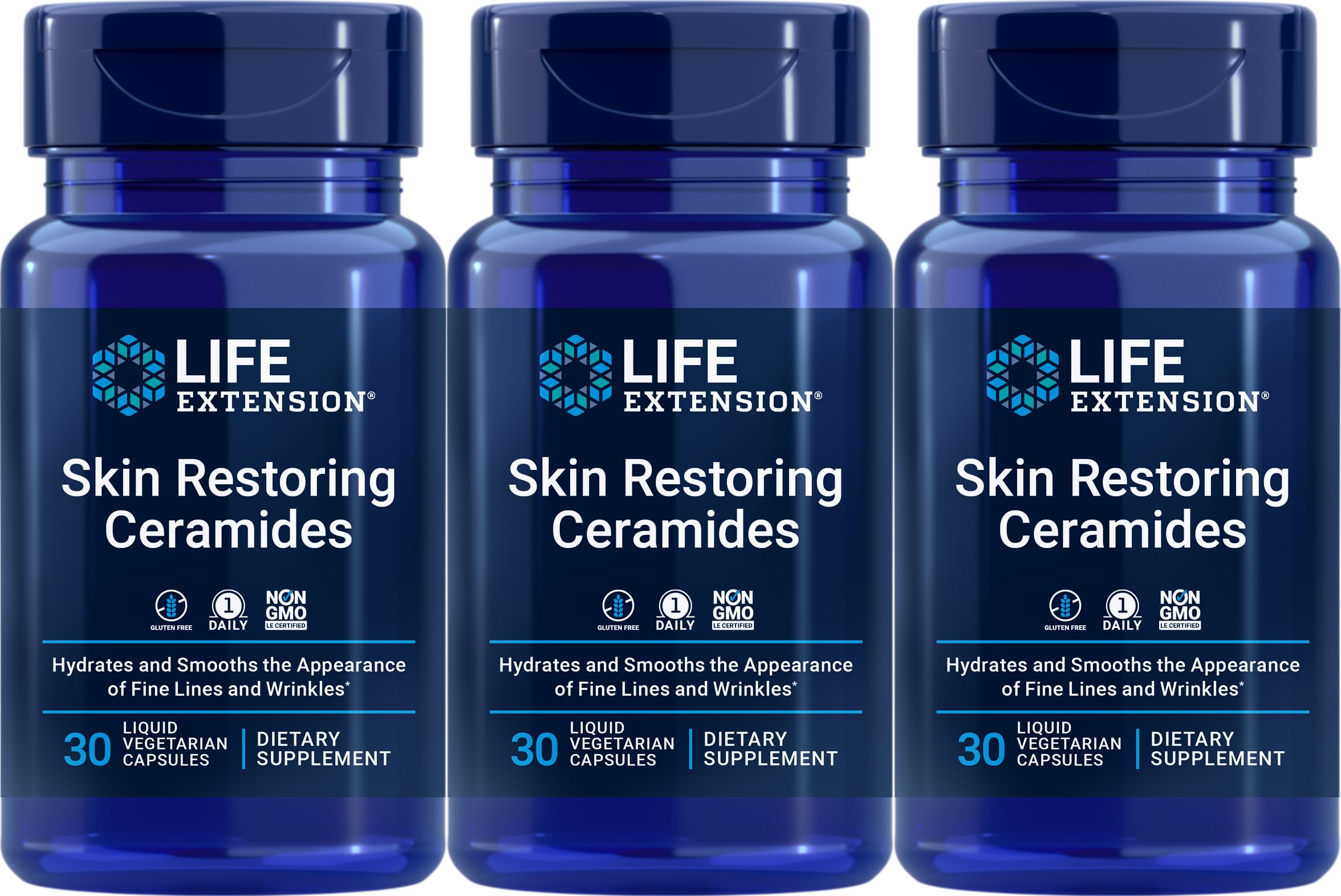 Life Extension Skin Restoring Ceramides, 30 Liquid Vegetarian Capsules (Pack of 3)