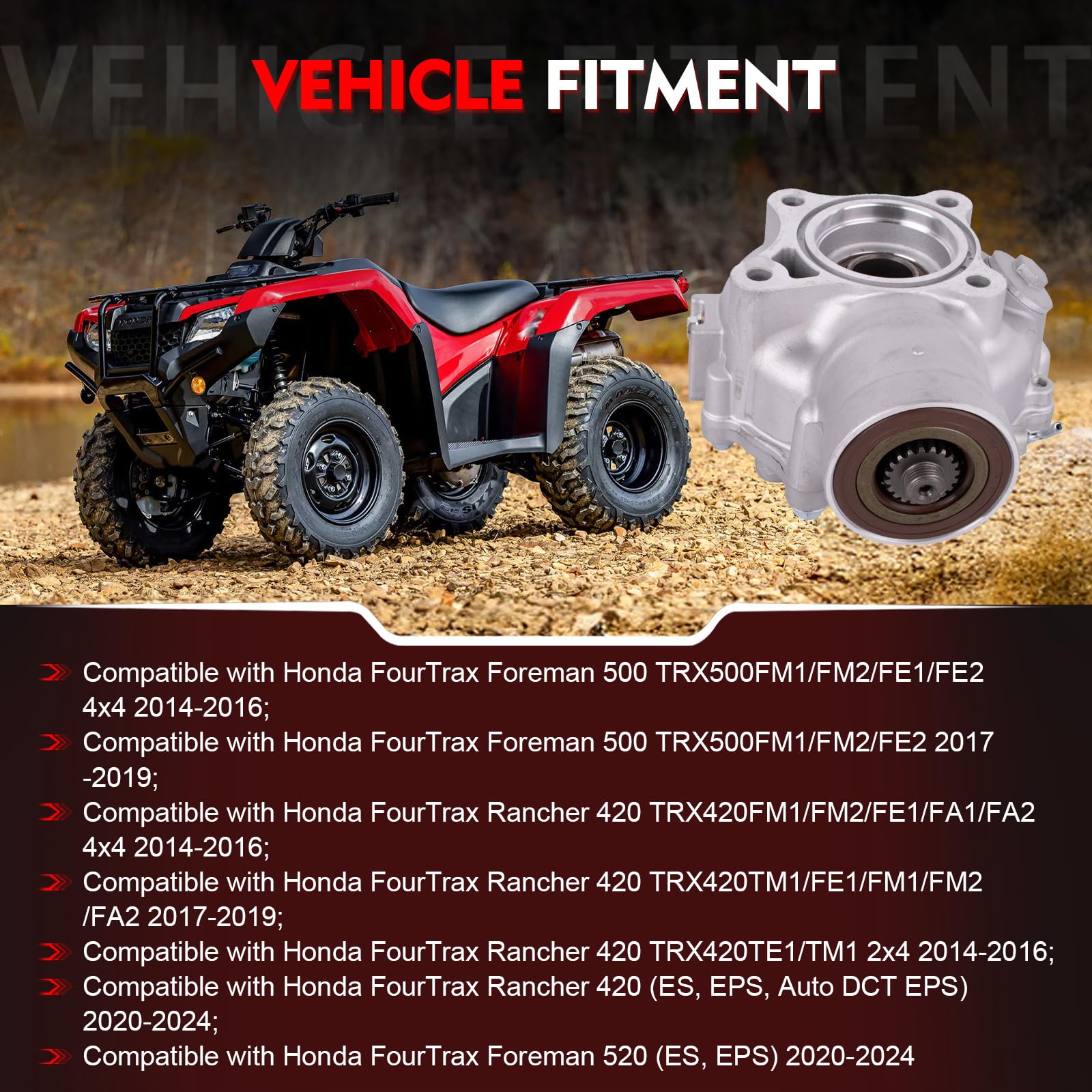 Merautop SJ Rear Differential Final Gear 41300-HR3-W50 Replacement for Honda Foreman 500 Rancher 420 TRX500 TRX420 2017-2019 Replace 41300-HR3-WB0, 41300-HR3-A20