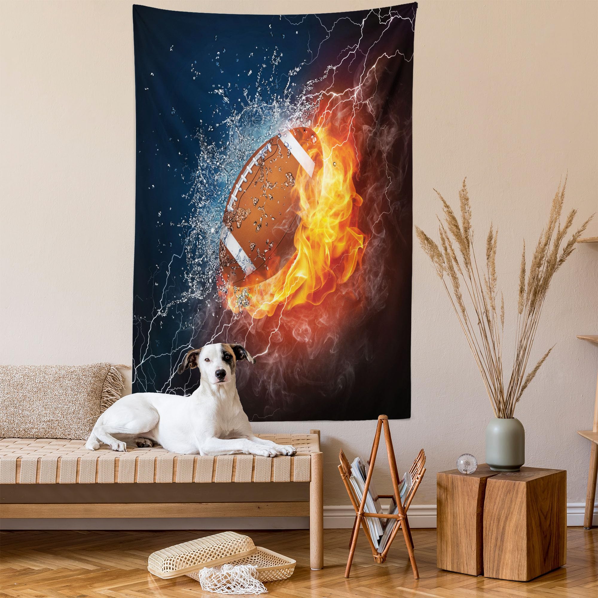 Ambesonne Sports Tapestry, Football on and Water Splashing Thunder Bolt Abstract Conceptual Art, Wall Hanging for Bedroom Living Room Dorm, 60