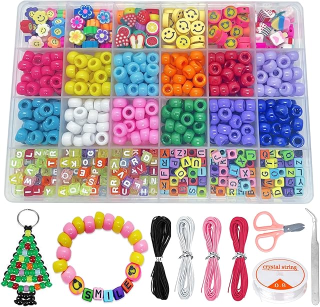 Bracelet Making Kit, 780pcs Beads for Bracelets Making Pony Beads Polymer Clay Beads Letter Beads for Jewelry Making, DIY Arts and Crafts Gifts for Girls Kids Age 6 7 8 9 10