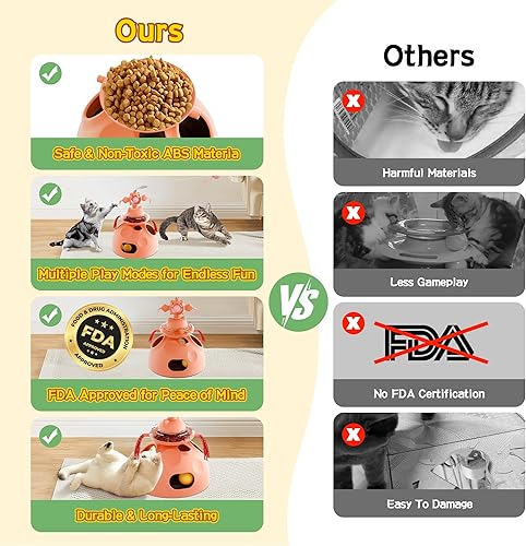 Miniatura 5 de Juguetes para gatos 4 en 1, juguete interactivo para gatos con bolas de pista, plumas aleteantes, dispensador de comida lenta, juguetes divertidos y