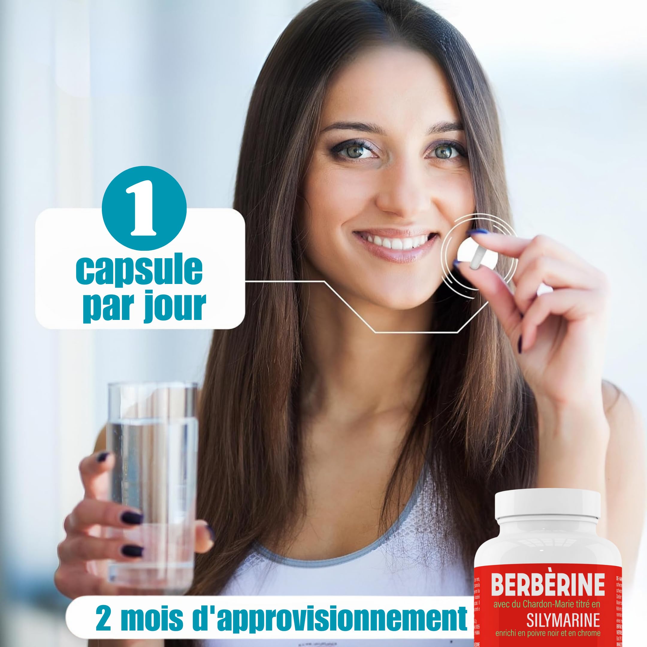 Berbérine 500 mg avec silymarine, poivre noir, chardon-Marie et chrome | 1 capsule par jour. Cure de 60 jours. Favorise le métabolisme et la détoxification de l’organisme – Action antioxydante