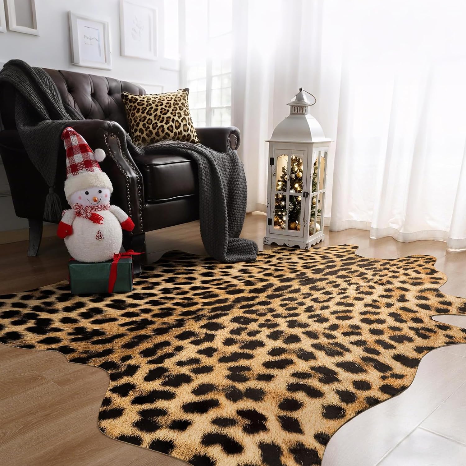 AROGAN Premium Leopard Print Rug 4.6x5.2 Feet, Machine Washable Faux Fur Cheetah Rug, Non-Slip Animal Print Hide Leopard Skin Area Rug for Bedroom Living Room Home Decor - Image 4