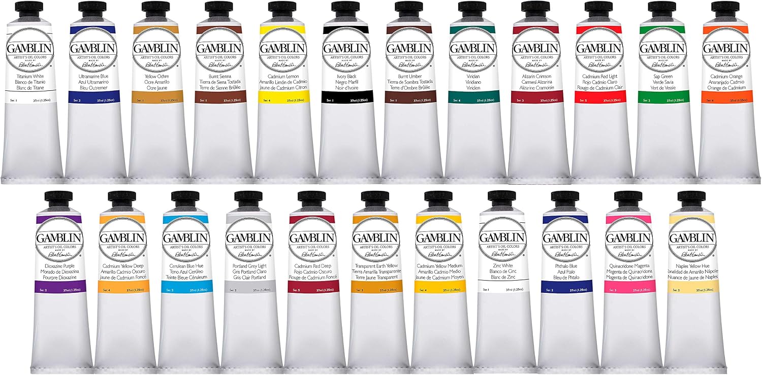 Gamblin Artist Oil Color Paint - Professional Curated Collection of 24 Assorted Colors - 37ml Tubes