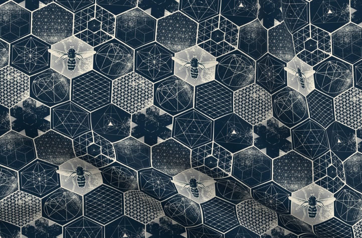 Spoonflower Fabric - Honeycomb Hexagon Bees Geometric Bee Geometry Printed on Upholstery Velvet Fabric Fat Quarter - Upholstery Home Decor Bottomweight Apparel