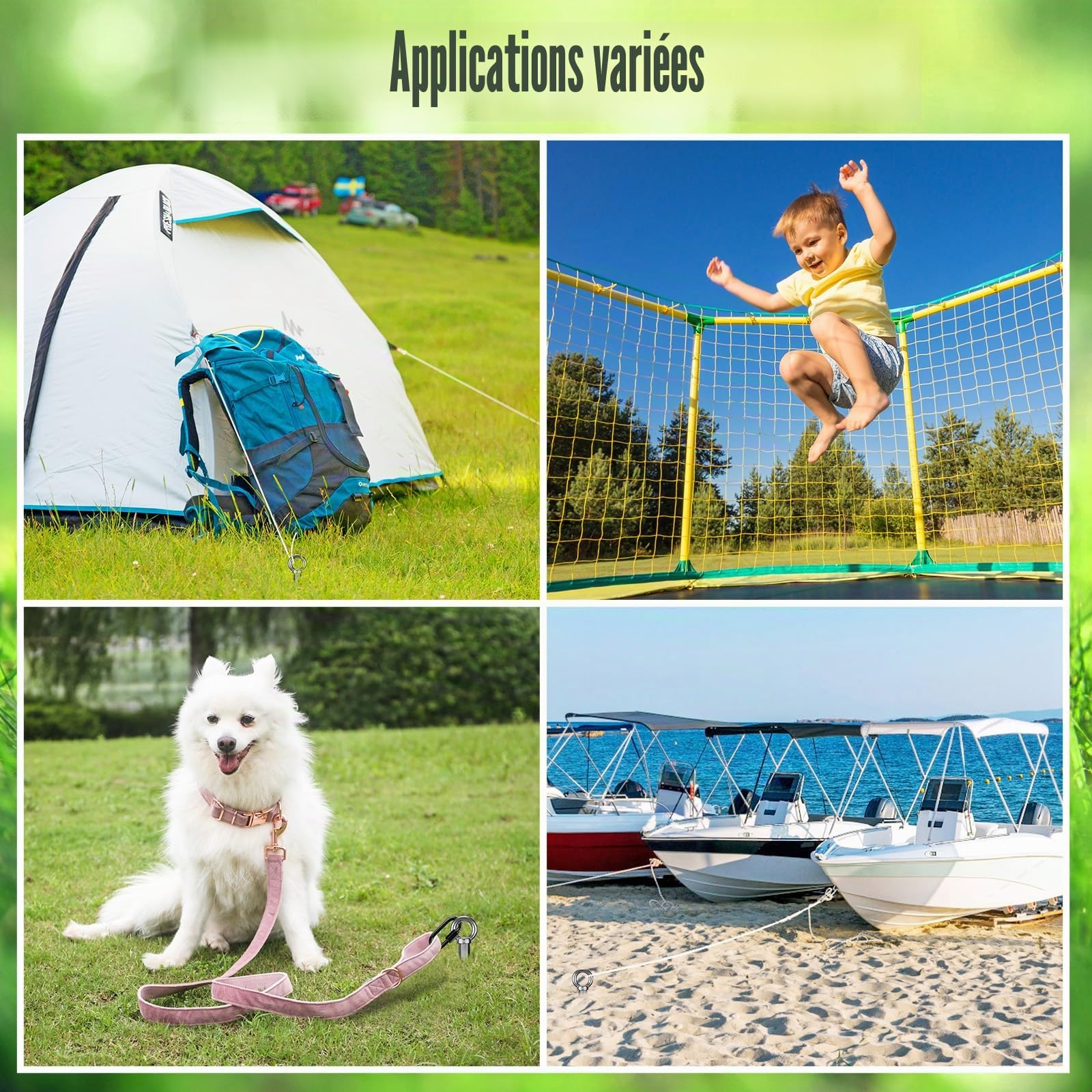 Dolibest Ancrages de Sol, 46cm Piquets de Sol, Piquets Acier Robuste Piquets, Ancrages au Sol Très Résistants, Sardines d'ancrage pour Trampoline,Terrier, Tentes, Balançoires avec Oillet Fixe, 2pcs