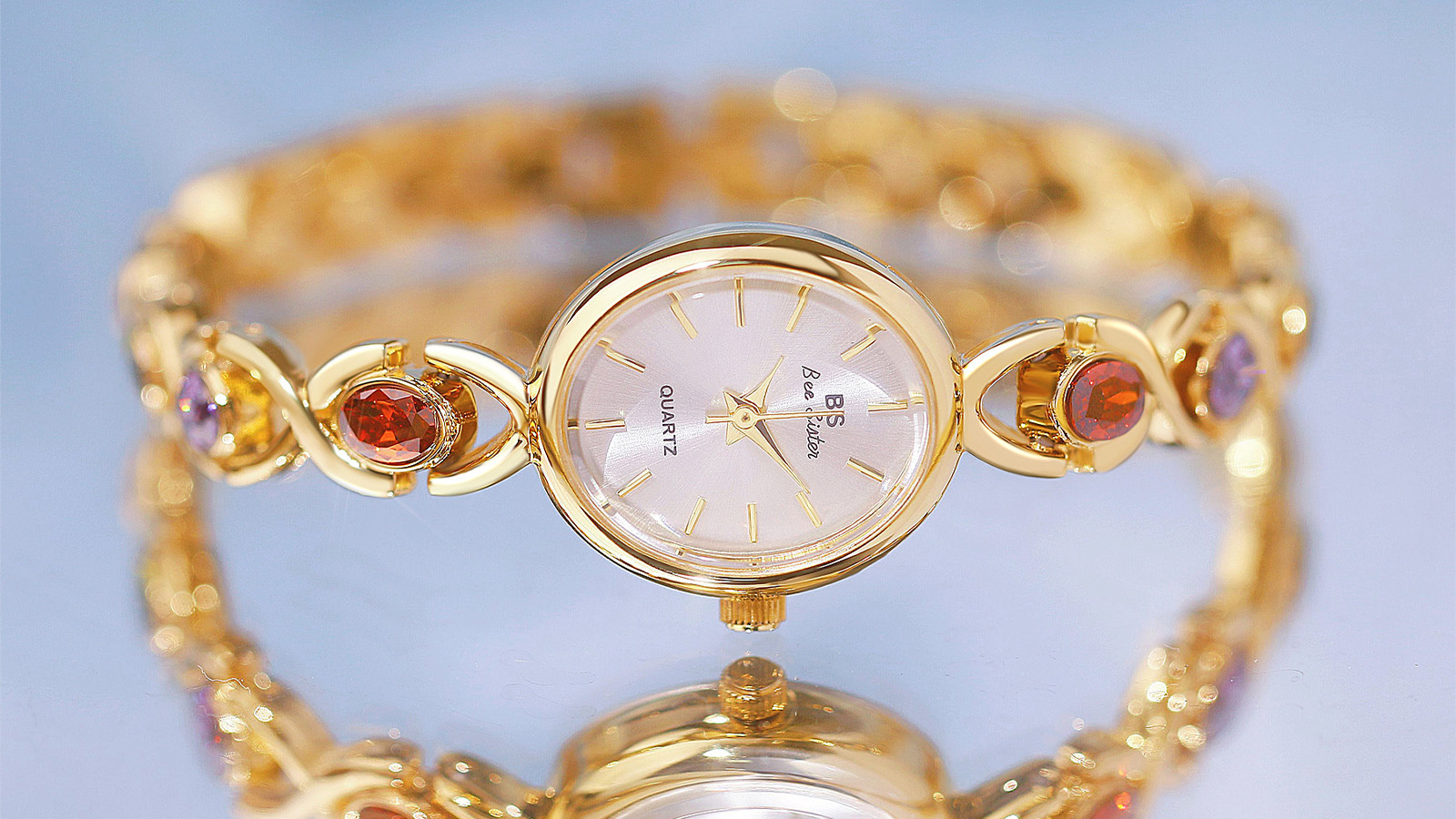 Women’s Gold And Rainbow Crystal Vintage Style Oval Watch Gift Women main image 3