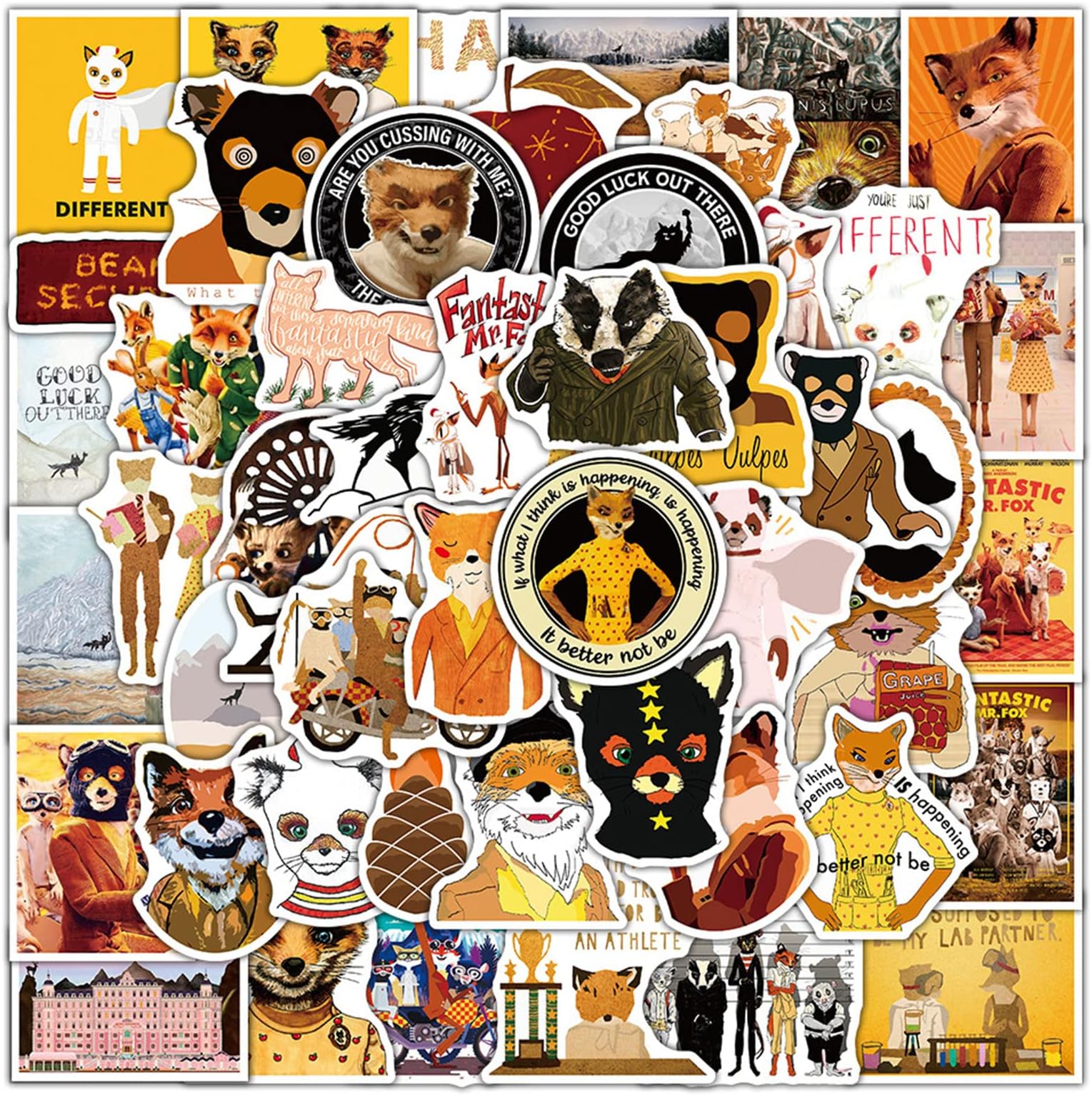 50pcs Cartoon Fantastic Mr. Fox Stickers for Teens, Funny Anime Movie Vinyl Decals for Laptop Luggage Skateboard Water Bottles Phone Bike Scrapbook Car